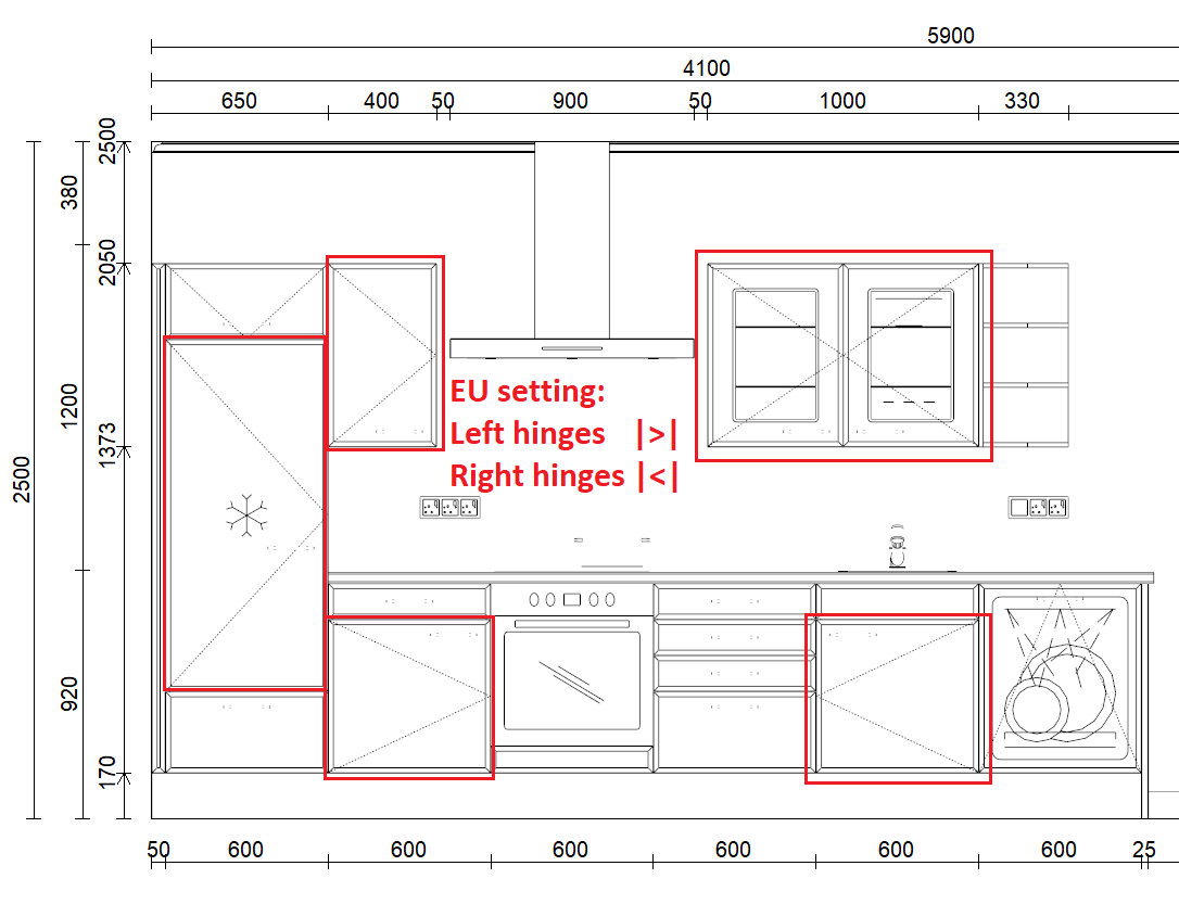 Change the appearance of hinge symbols in front elevation viewUSA Europe Winner Flex