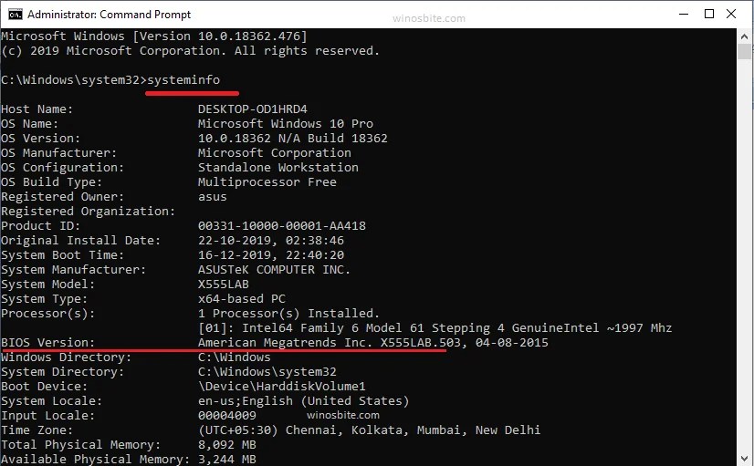 Find Your BIOS Version using Command Line in Windows