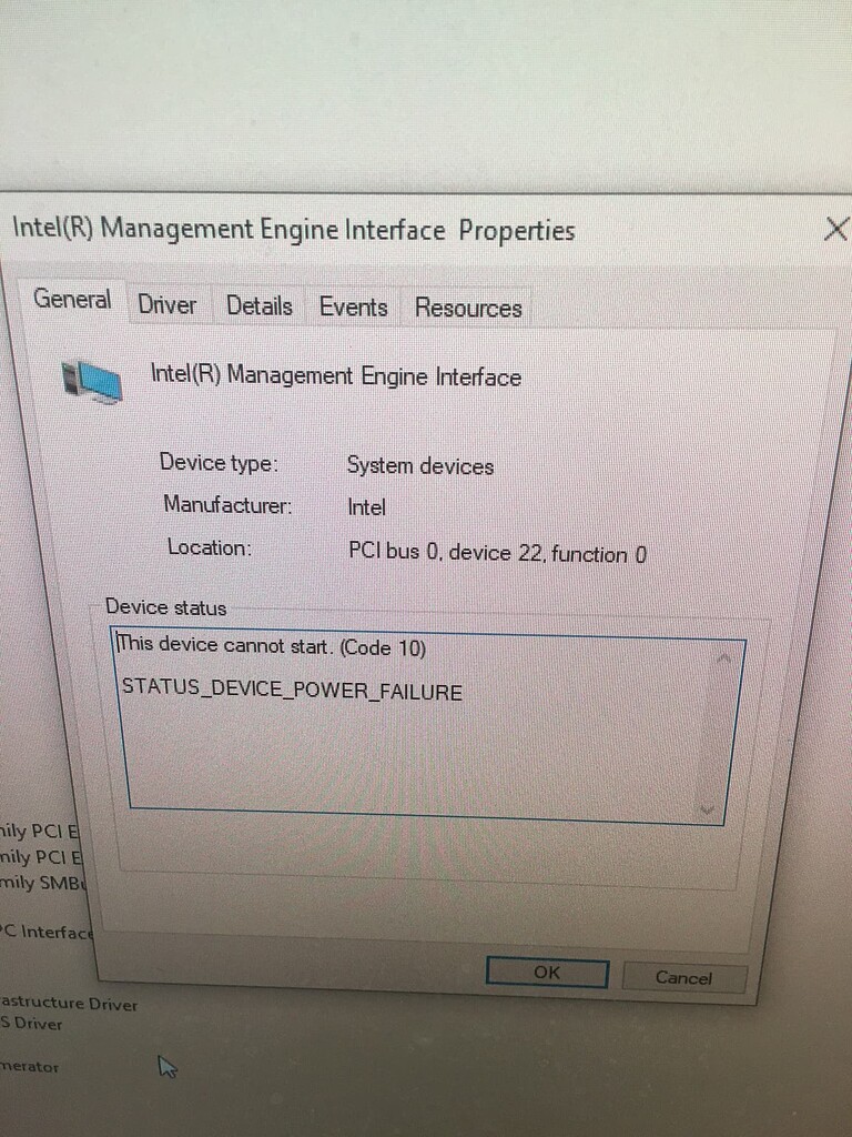 Intel ME menu disappears from BIOS setup, IME Code 10, STATUS_DEVICE