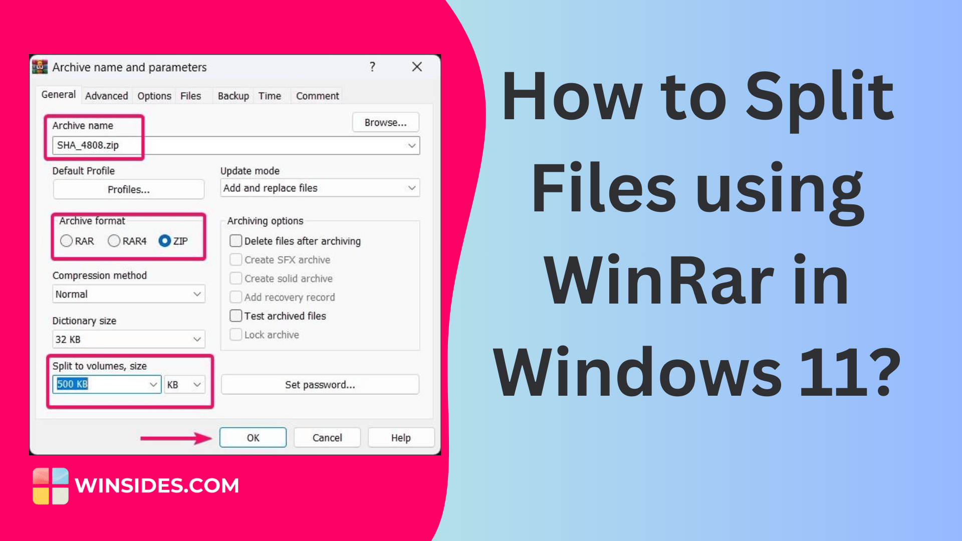 How to Split Files using Winrar in Windows 11?