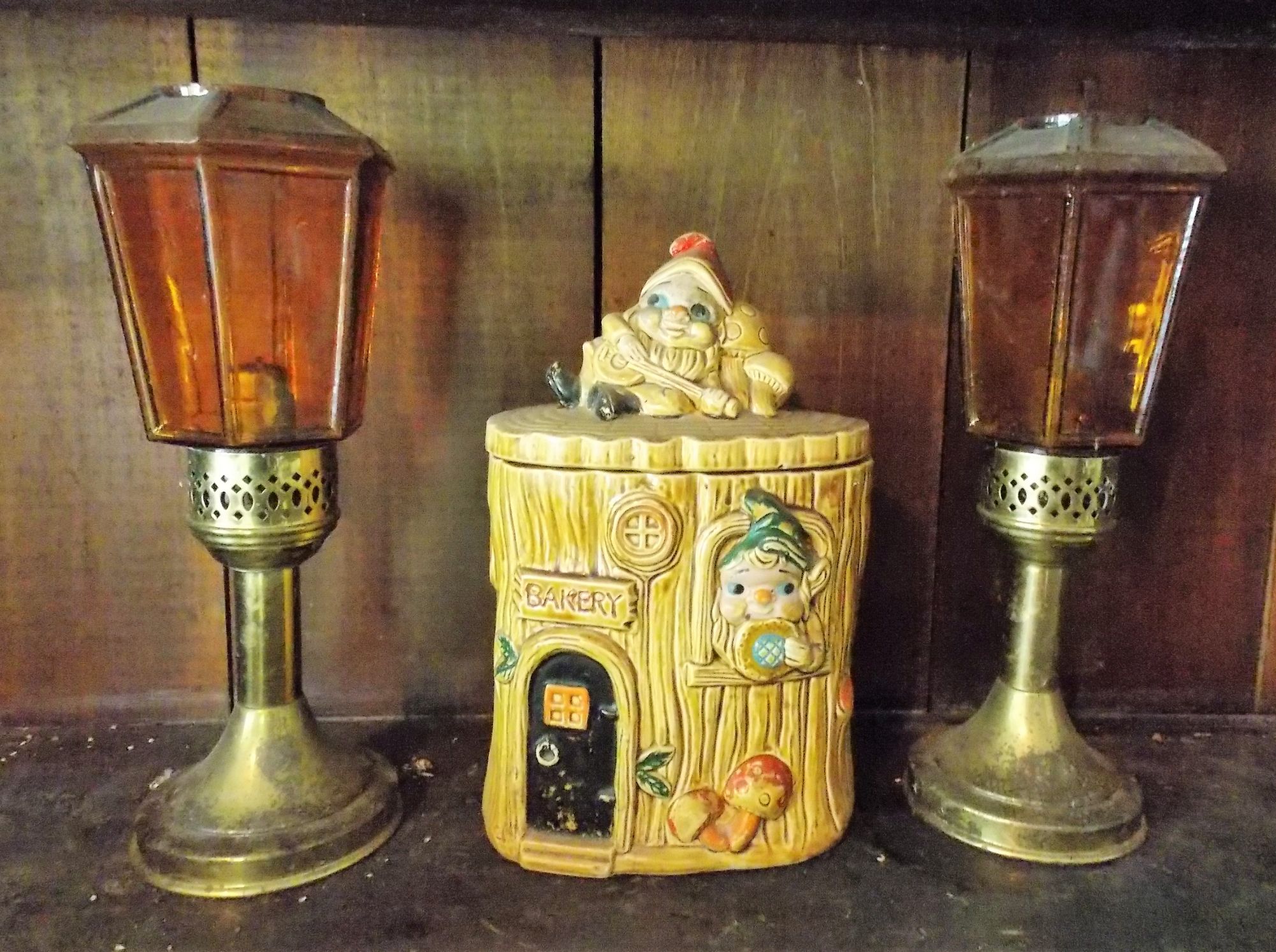 Lot Detail Gnome Bakery Cookie Jar and Pair of Candle Lamps with