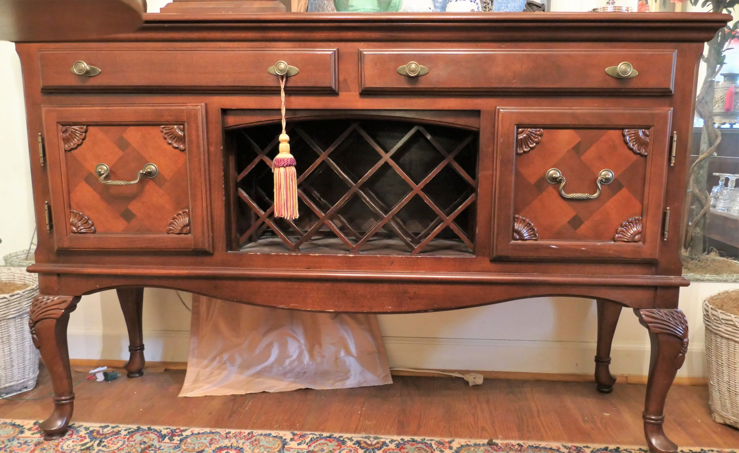 Lot Detail Queen Anne Style Server with Wine Rack Felt Lined