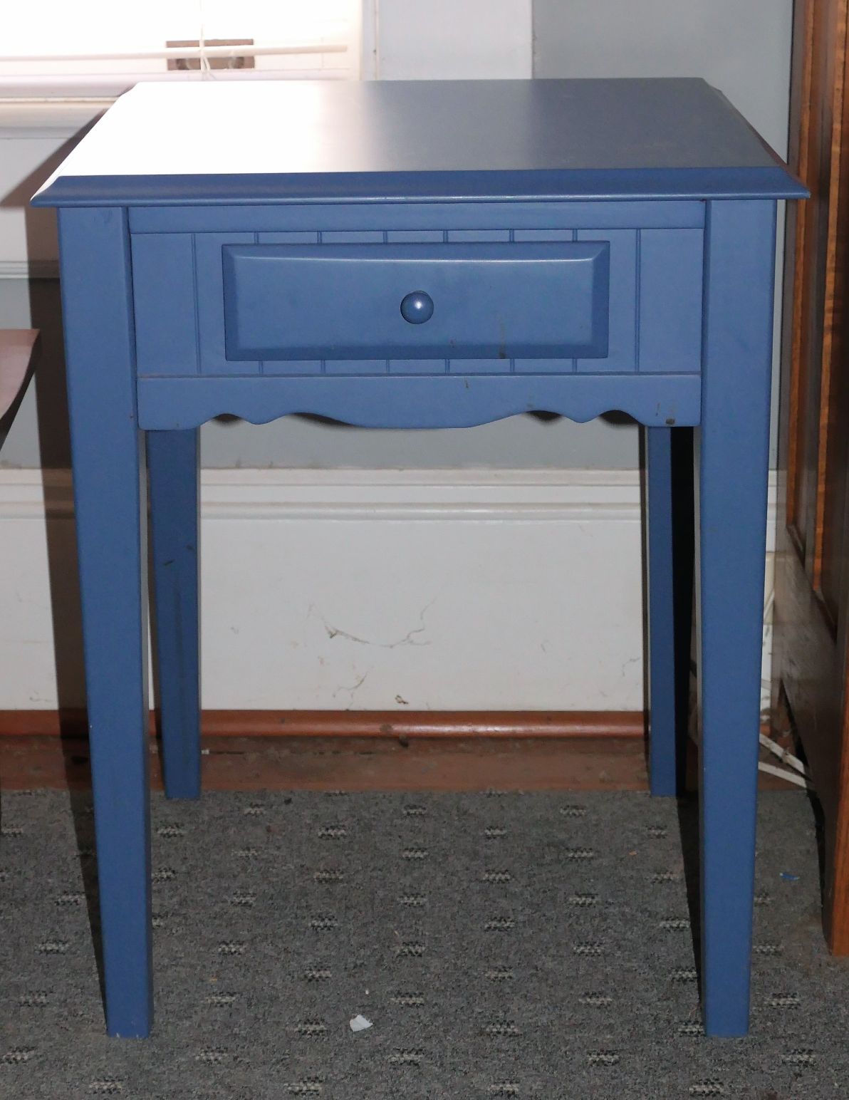 Lot Detail Blue Painted Table with Drawer Measures 24" Tall 19" by 18"