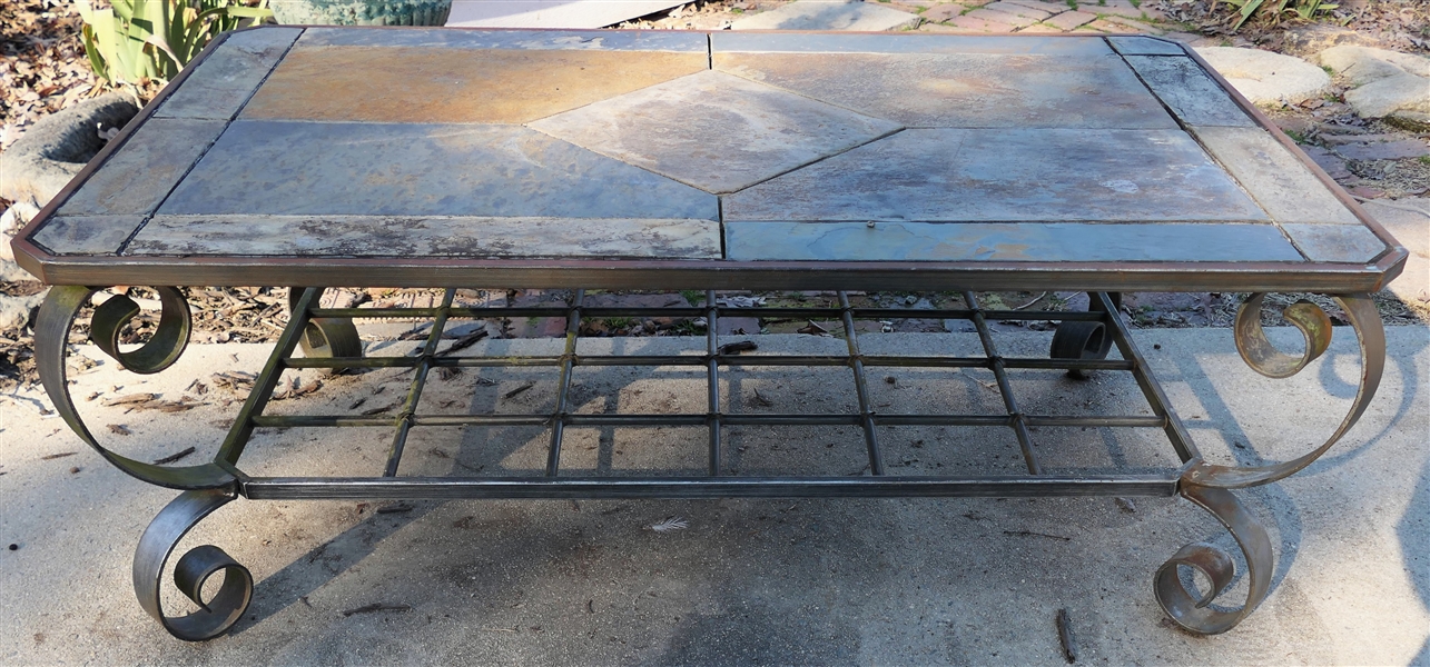 Lot Detail Metal Slate Top Outdoor Coffee Table 50" x 30" x 19" T