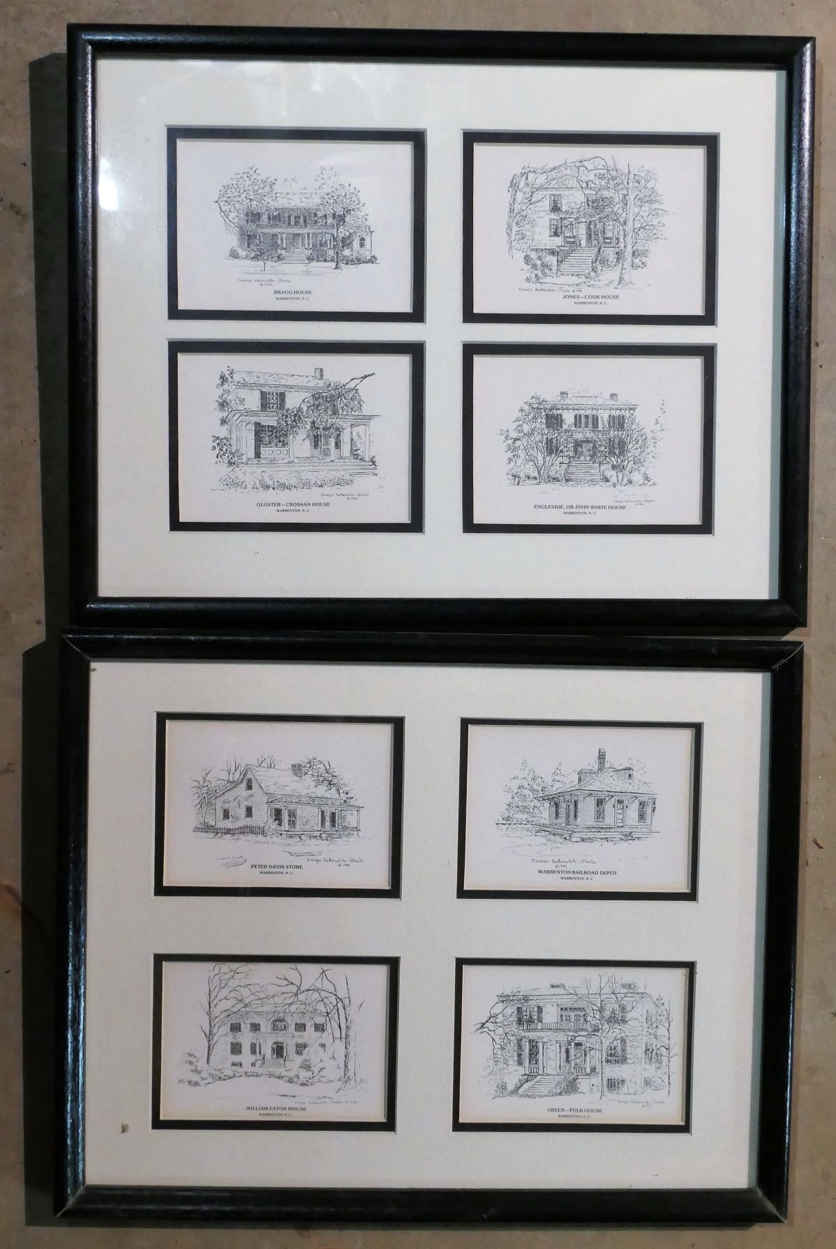 Lot Detail 2 Frames of Prints of Warrenton, NC Houses and Places including Peter Davis Store