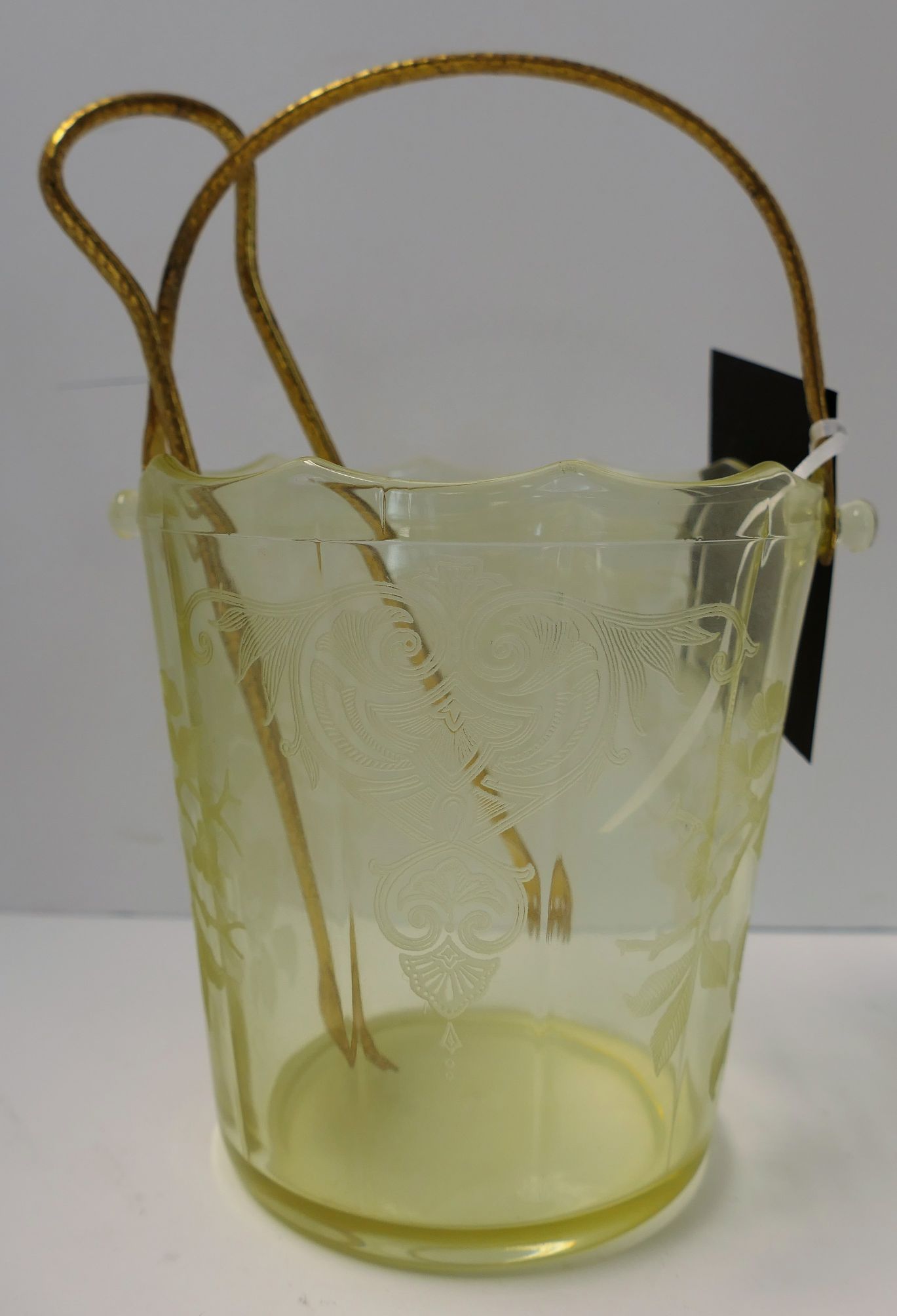 Lot Detail Yellow Depression Glass Ice Bucket with Metal Handle and