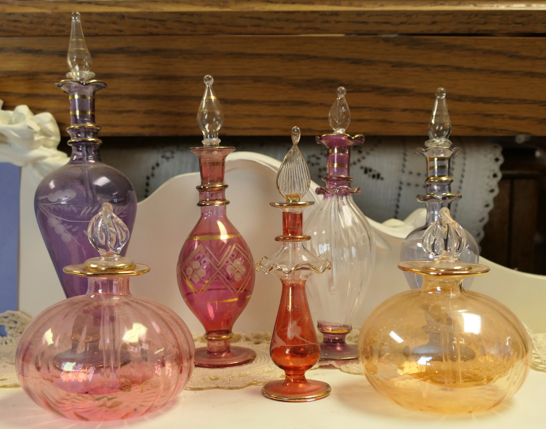 Lot Detail 7 Glass Perfume Bottles Largest Purple Bottle