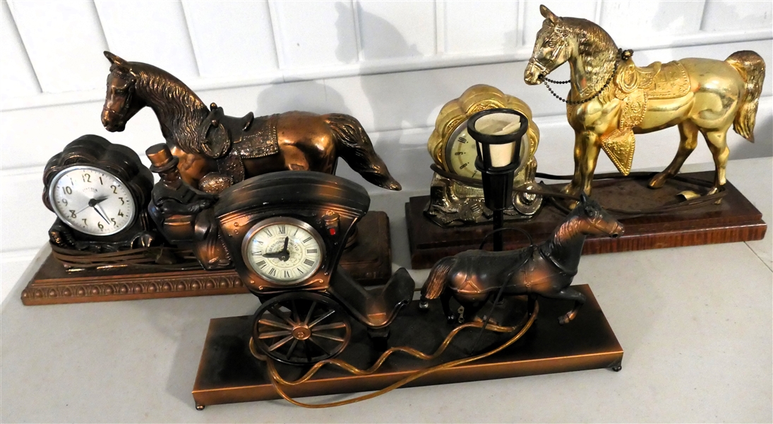 Lot Detail 3 Horse Clocks United Self Winding Gold Horse Clock, Session Horse and Carriage