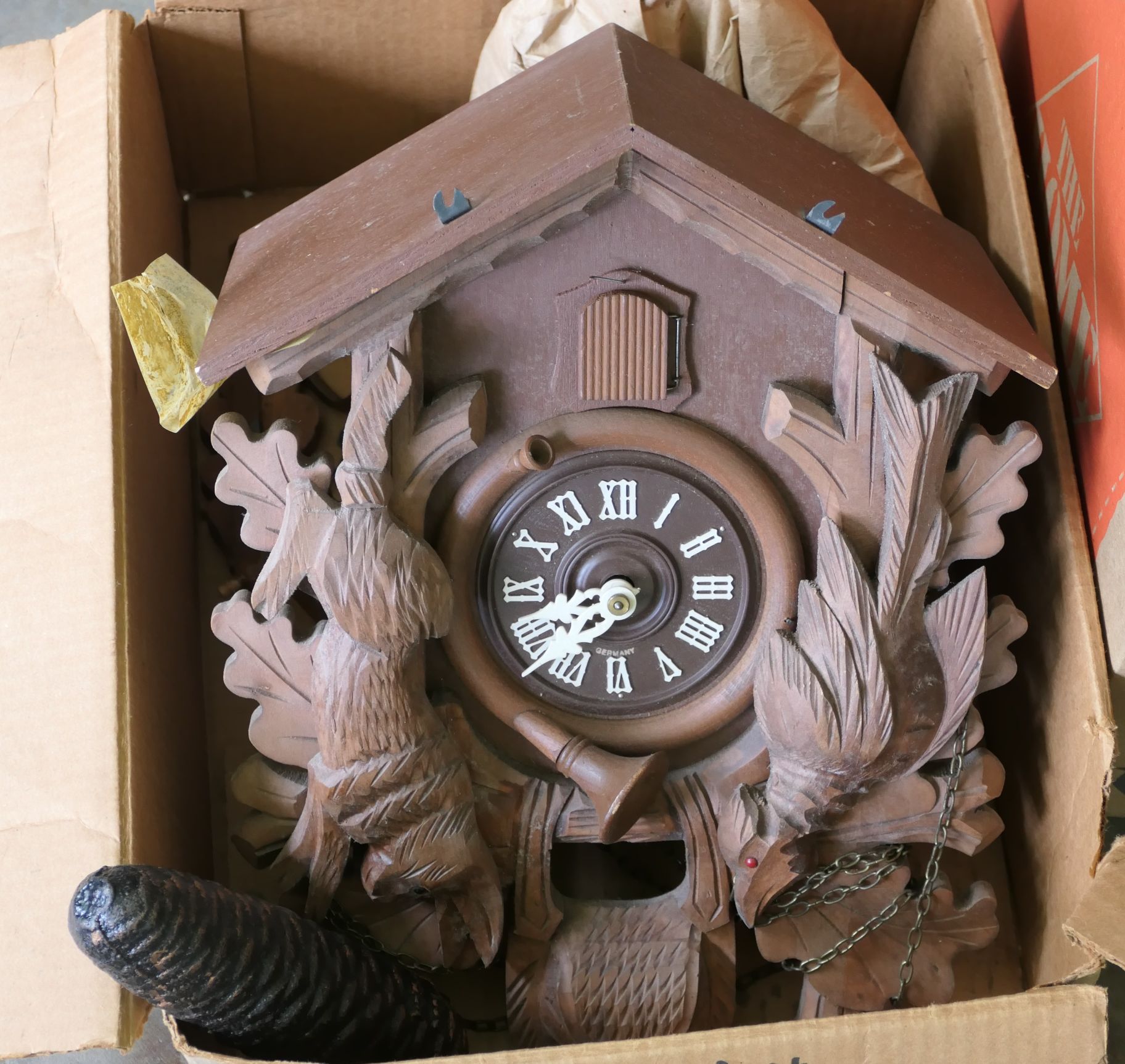 Lot Detail 2 Boxes of Clocks and Clock Parts Cuckoo Clock, Mantle