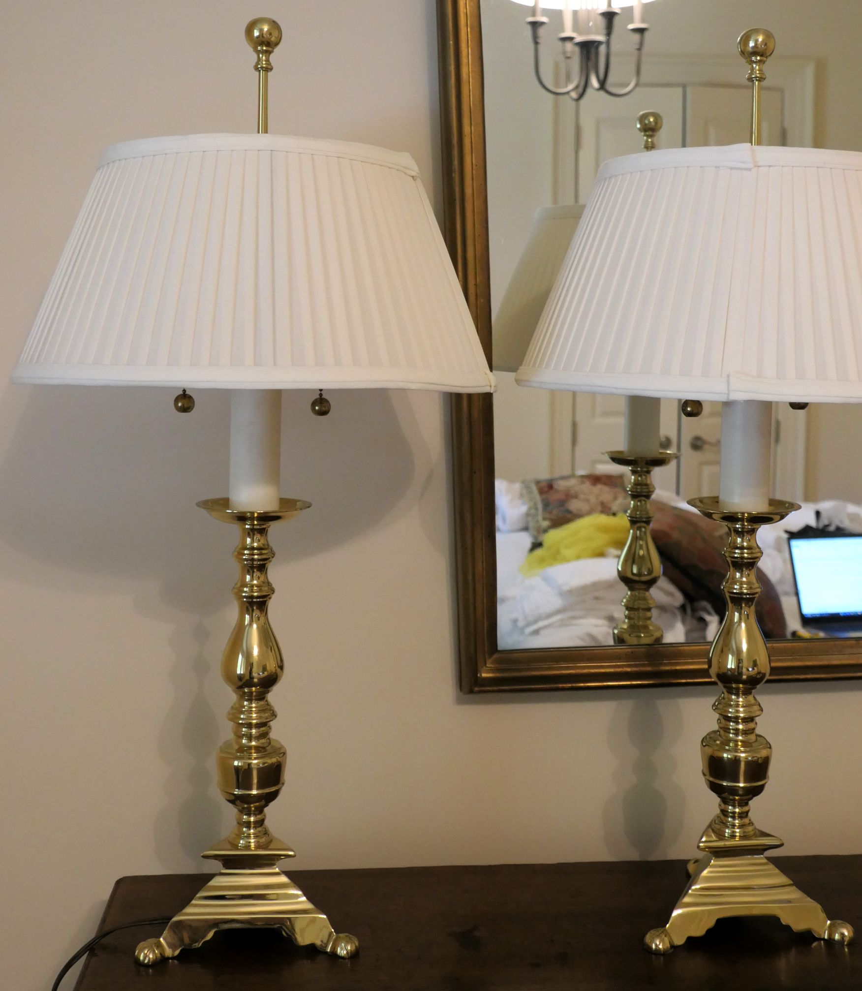 Lot Detail Pair of Nice Heavy Brass Double Light Table Lamps Nice