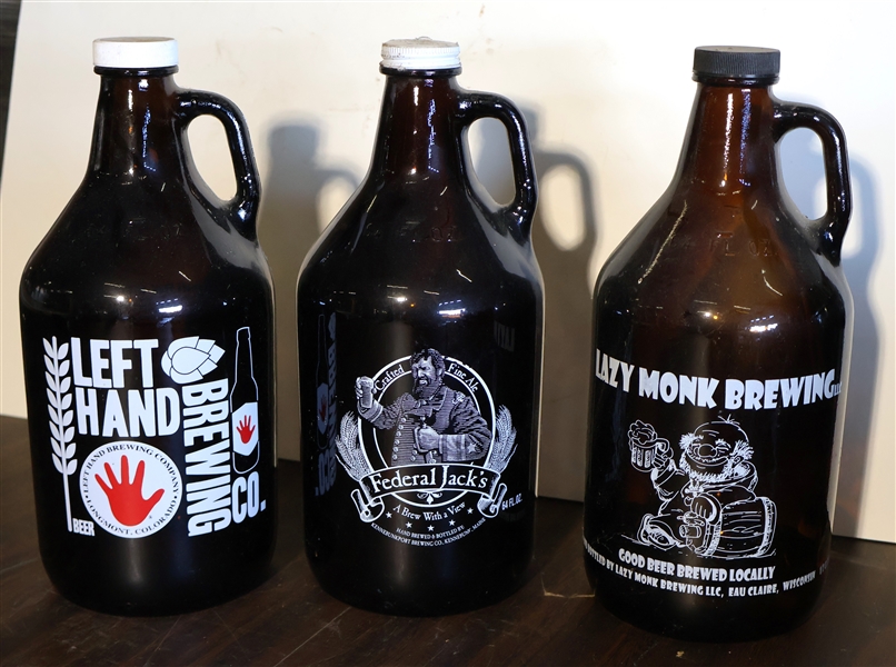 Lot Detail 3 64 oz Beer Growlers Lazy Monk Brewing, Left Hand