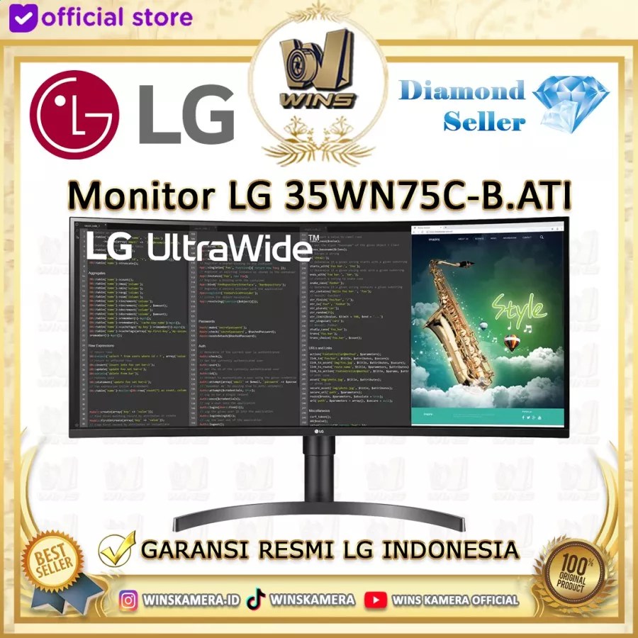 LG 35WN75C-B ATI Monitor Curved 35" UltraWide QHD HDR VA AMD FreeSync