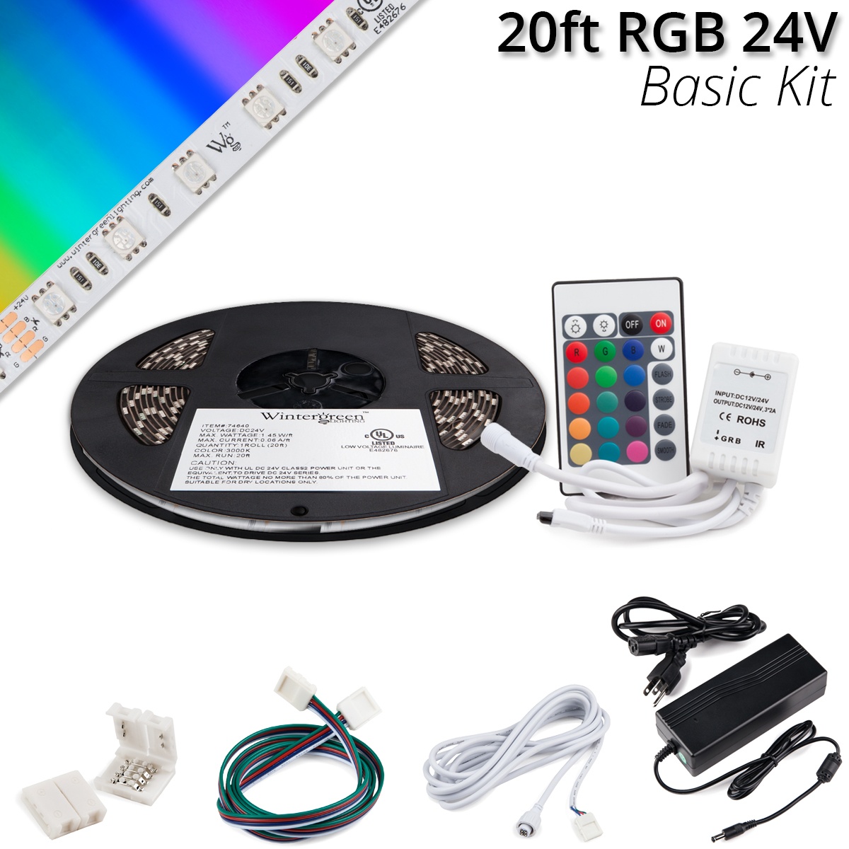 Basic 24V High Output LED Strip Light Kit, RGB Wintergreen Corporation