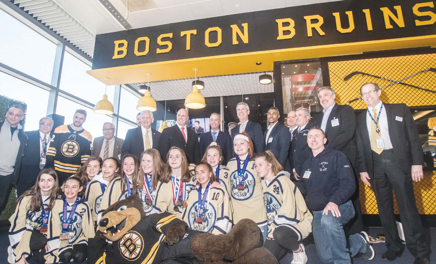 State Champs Winthrop U14 Girls Hockey Celebrate with the Boston Bruins
