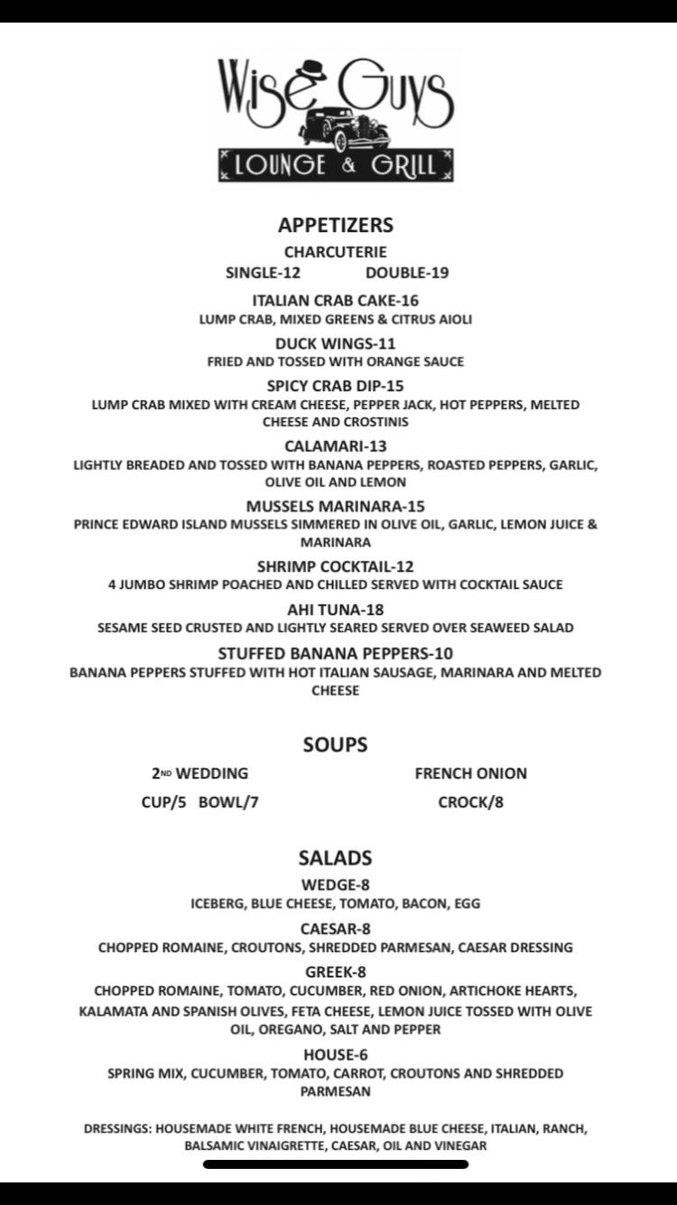 Menu Wise Guys Lounge & Grill