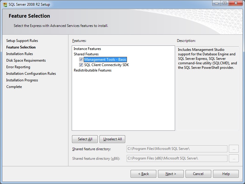 SQL Management Studio 2008 R2 installation WishMesh
