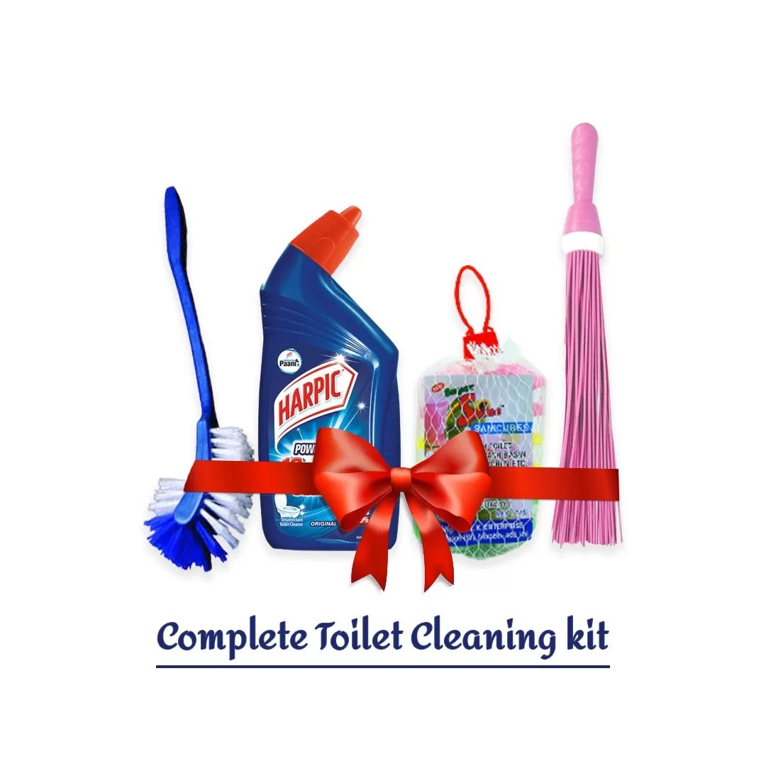 Complete Toilet Cleaning Kit Sanifresh Cube, Harpic, Hard Broom