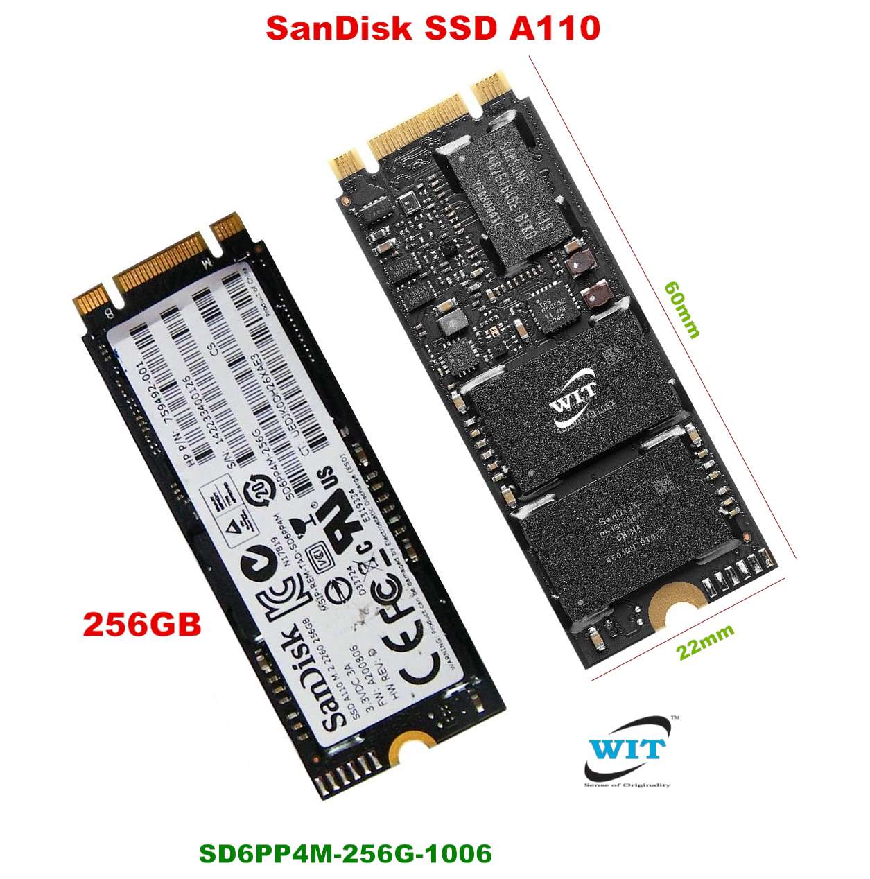 256GB M.2 2260 PCIe NGFF SSD (Internal) Brand SanDisk SSD A110 Model