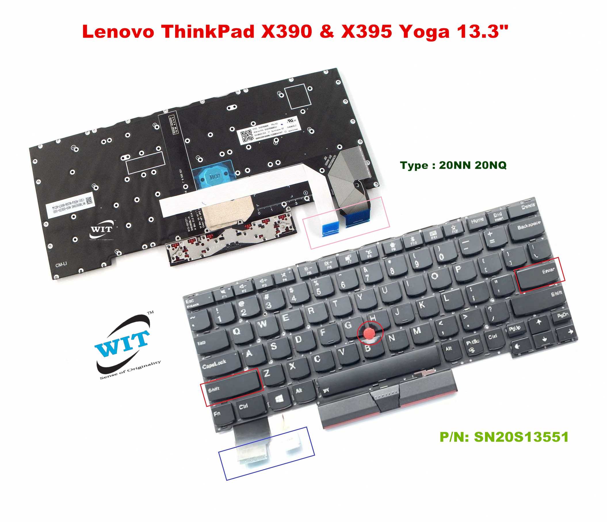 Laptop Keyboard for Lenovo ThinkPad X390 Yoga 13.3" LED, Lenovo