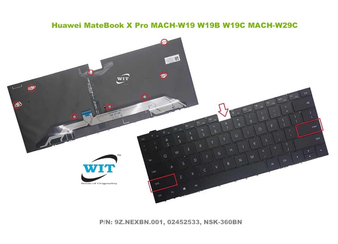 Laptop internal Keyboard or Keypad for HUAWEI MateBook X Pro MACHW19B