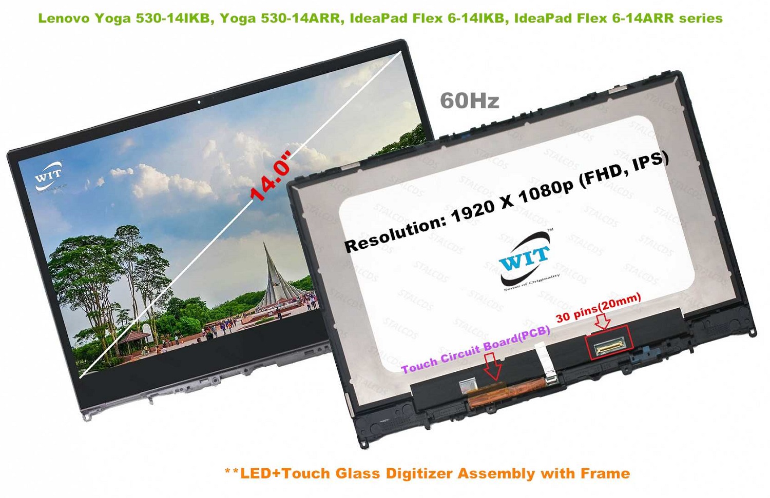 14.0inch Touch Screen Digitizer +Frame Bezel with LED for Lenovo Yoga