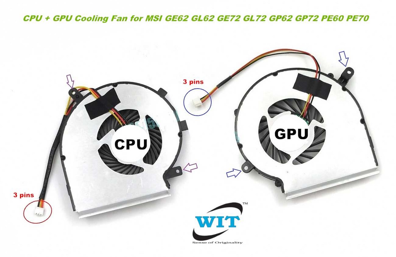 Gaming Laptop internal CPU + GPU dual cooling fan for MSI PL60 7RD PL62