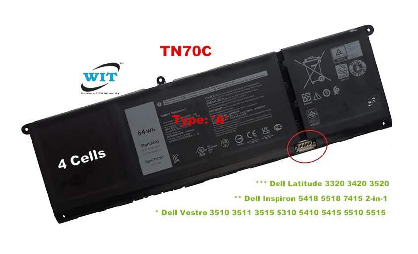 TN70C, V6W33, G91J0 Laptop Battery for Dell Latitude 3320 3420 3520