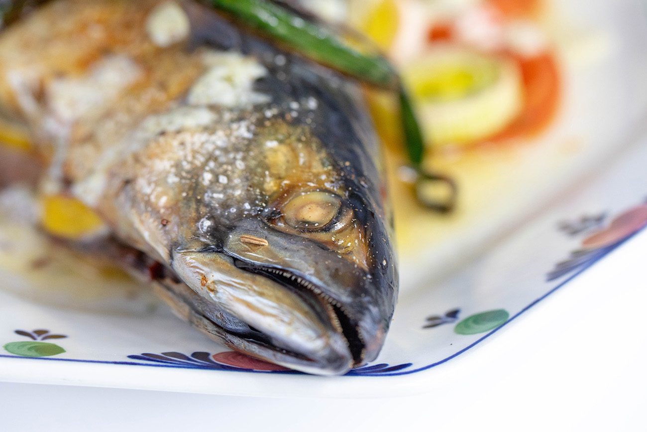 Mackerel with Tomatoes, Fried Leeks and Dill Yogurt Sauce With Bold