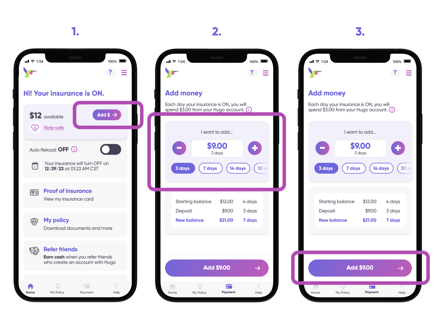 How do I add money to my Hugo account? Hugo