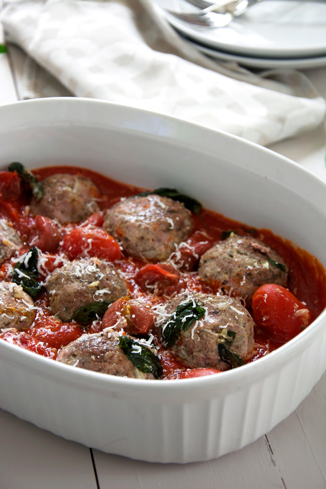 Goat Cheese Stuffed Meatballs with Rustic Tomato Basil Sauce
