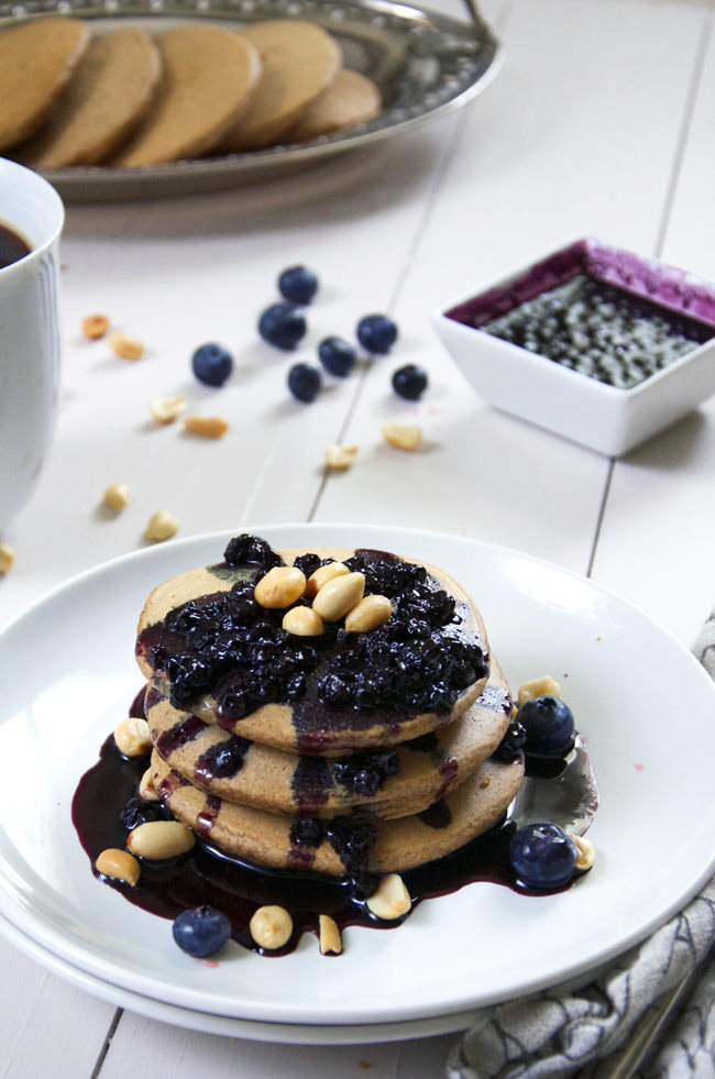 Oatmeal Peanut Butter Pancakes with Blueberry Glaze