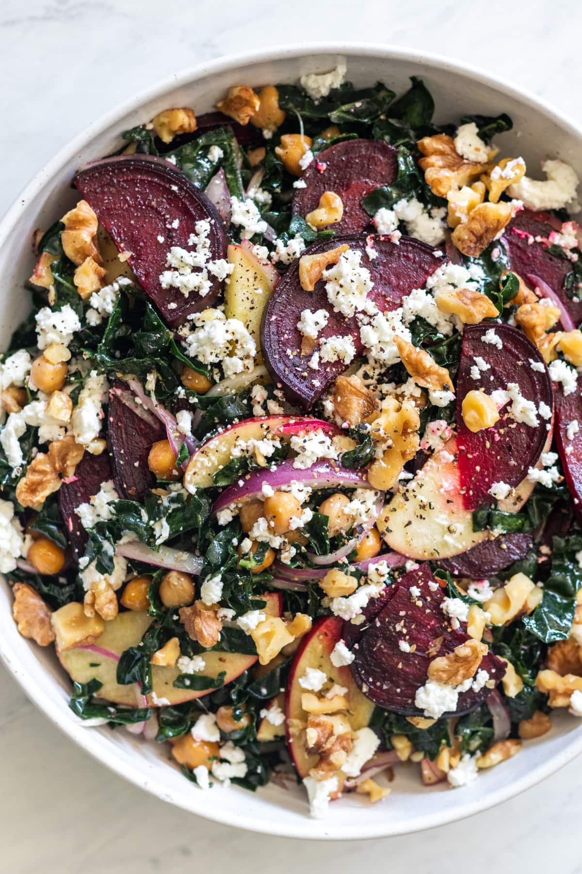 Roasted Kale and Beet Salad with Chickpeas and Goat Cheese