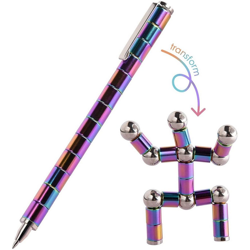 Fidget Metal Transformer Pen Rainbow with Bearing Balls and