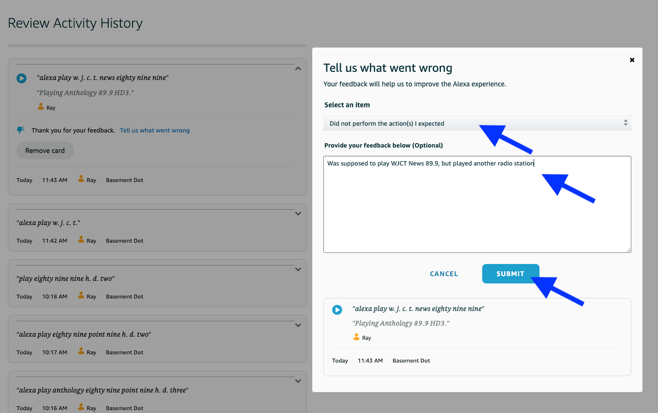 WJCT radio stations not playing correctly on Alexa Incident details
