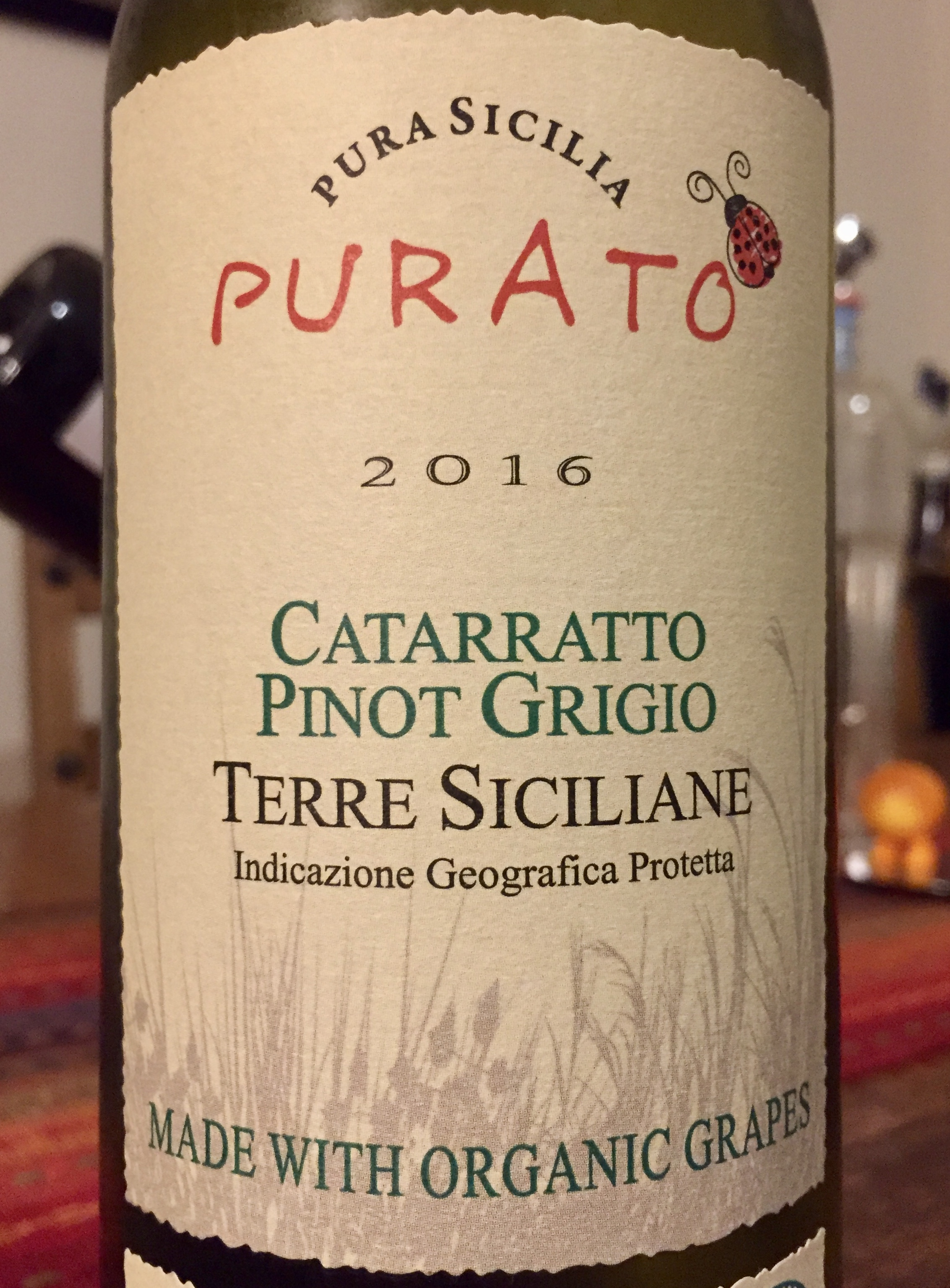 label from bottle of Purato Catarratto Pinot Grigio Terre Siciliane IGP 2016