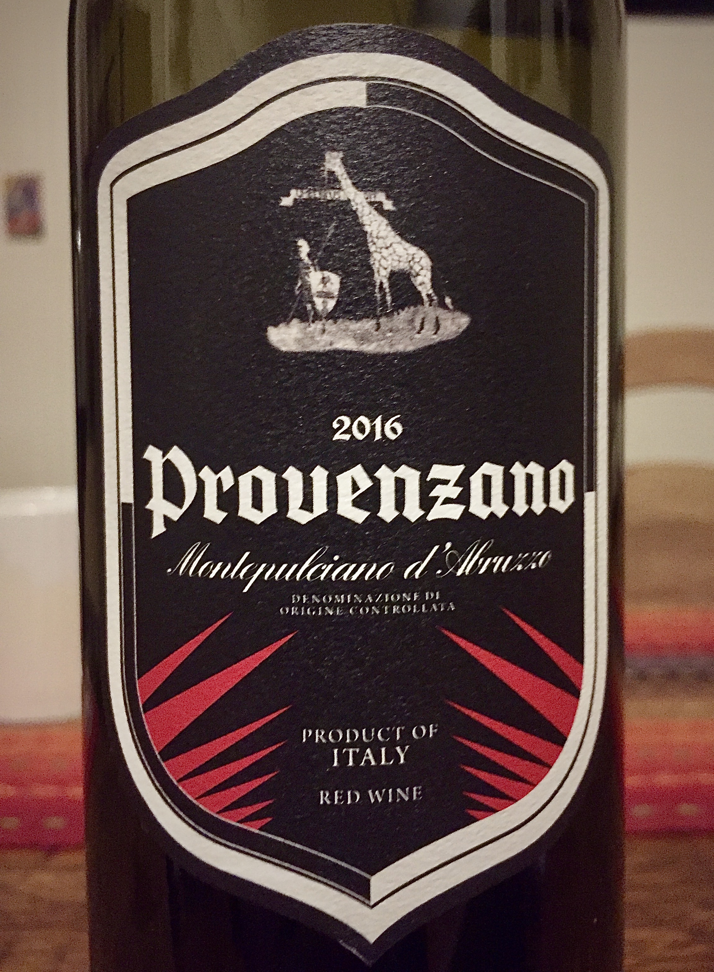 Label from bottle of Provenzano Montepulciano d'Abruzzo 2016