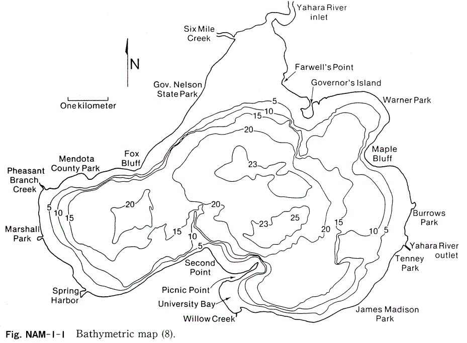Bathymetric map Lake Mendota World Lake Database ILEC