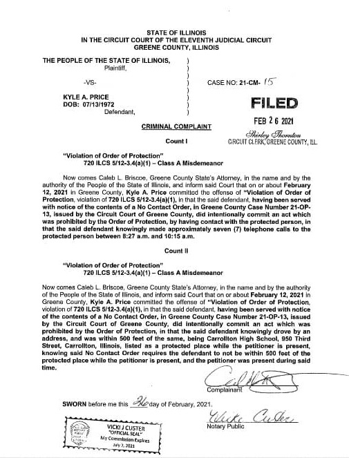 Carrollton Teacher Arrested & Charged For Order of Protection