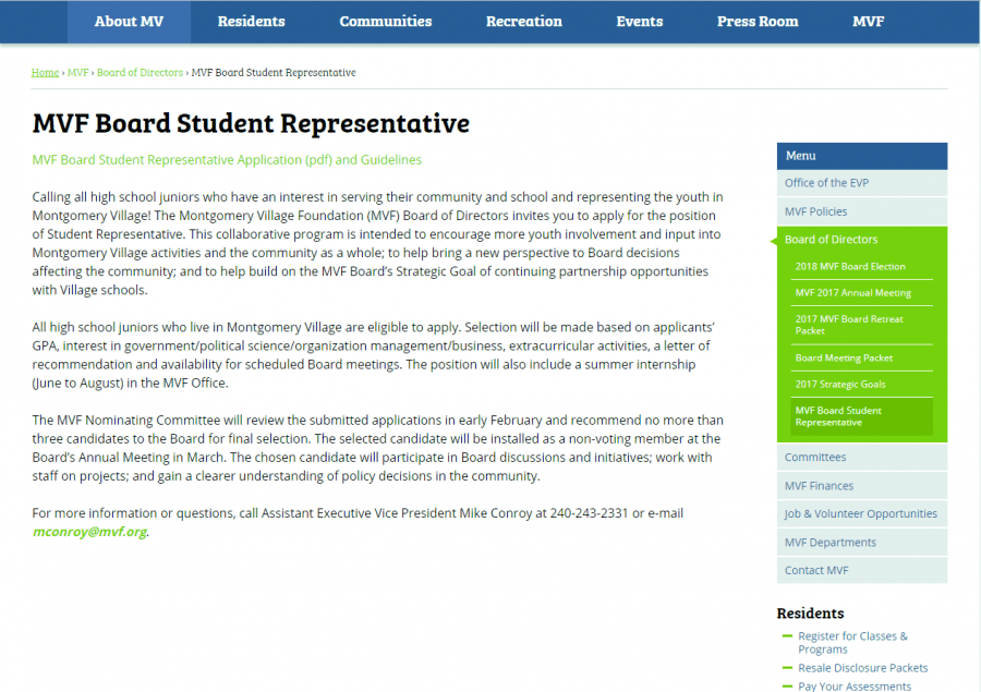Montgomery Village Foundation hiring student representative The Current