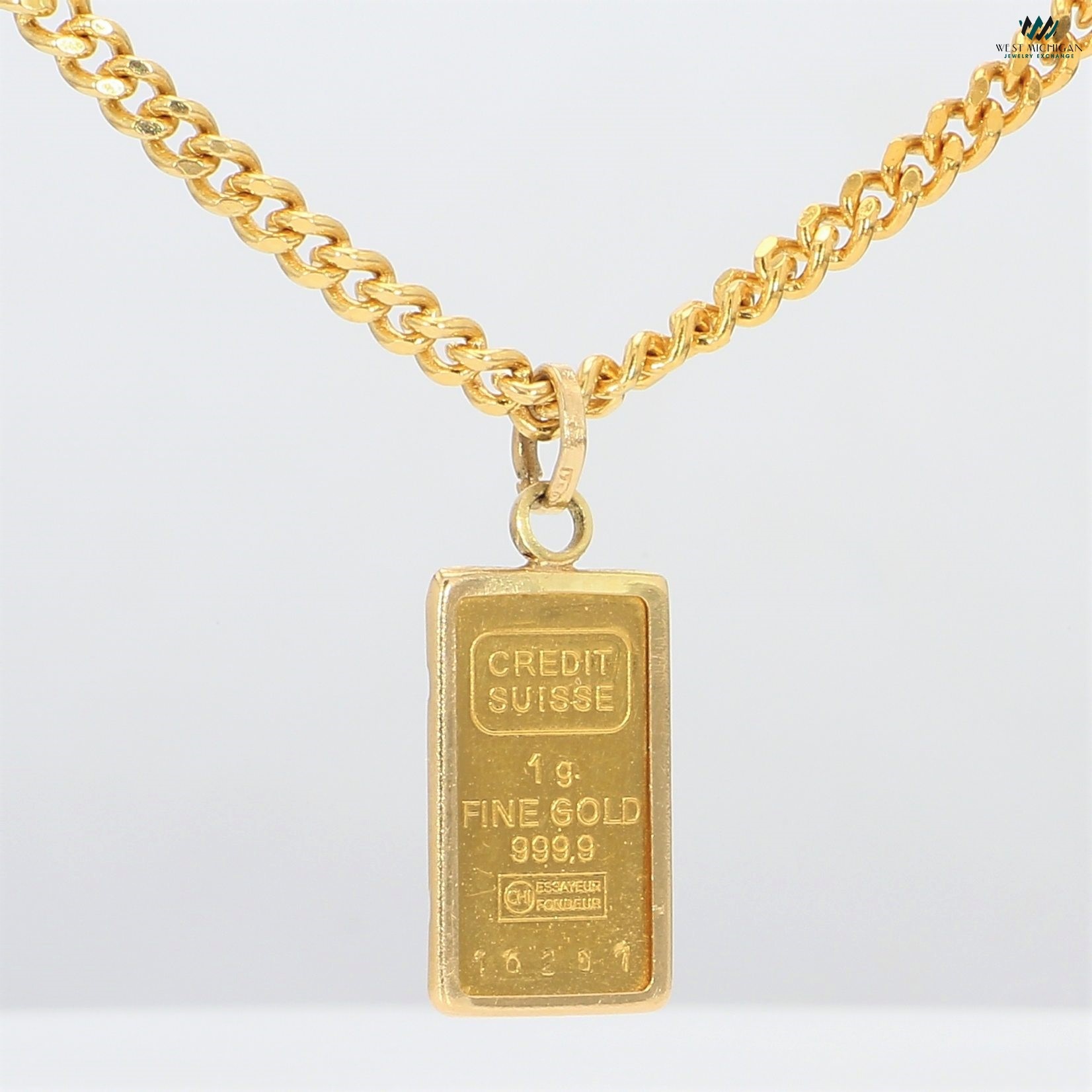 18K & 14K Yellow Gold Necklace 1 Gram Credit Suisse Gold Bar 10.7
