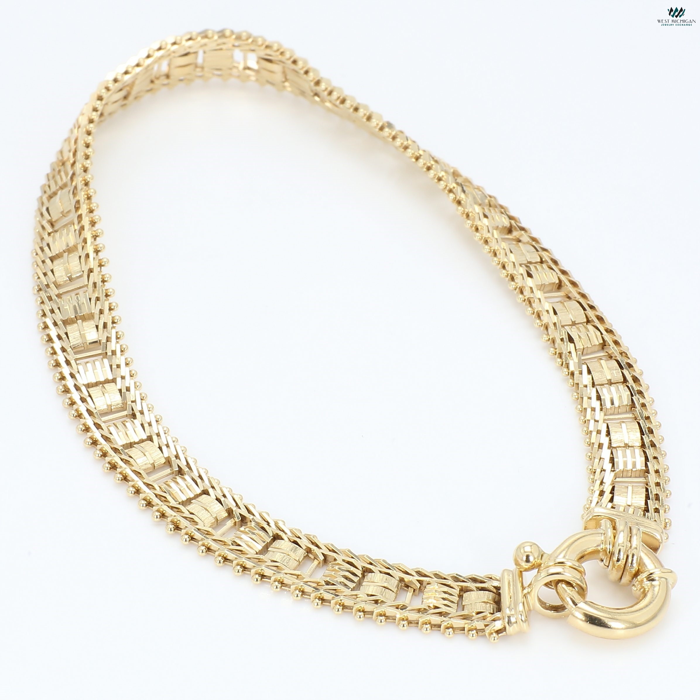 14K Yellow Gold IG Mexico Bracelet 12.06 Grams Length 8" 7.44 MM