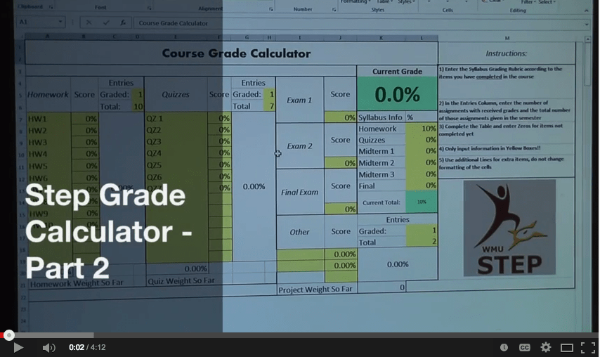 Using Excel to Calculate your Grade wmustep
