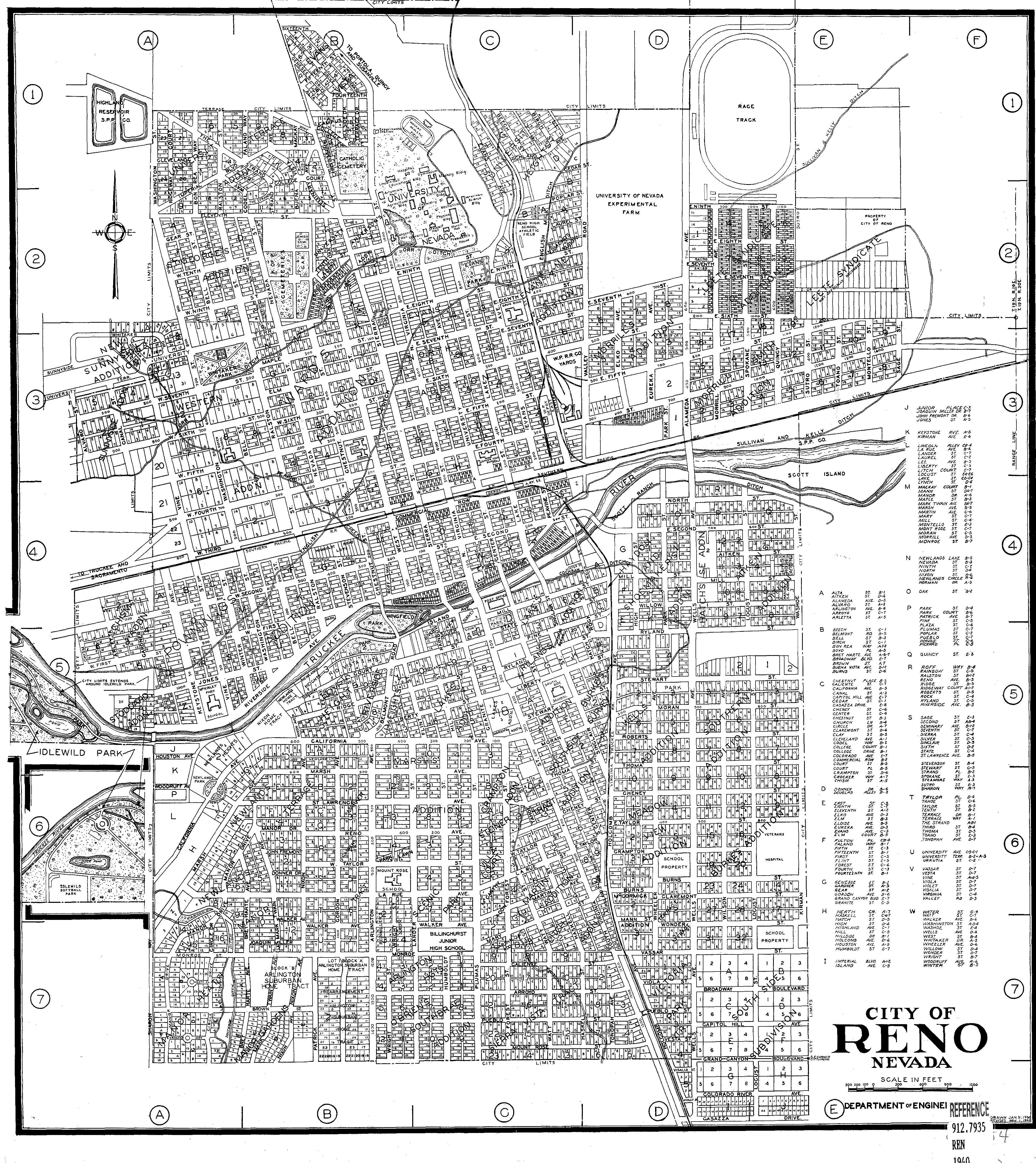 Map of Reno, 1940 Photo Details The Western Nevada Historic Photo