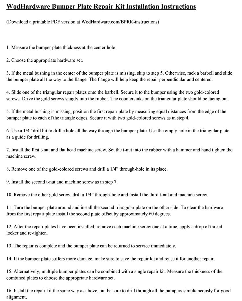 Bumper Plate Repair Kit