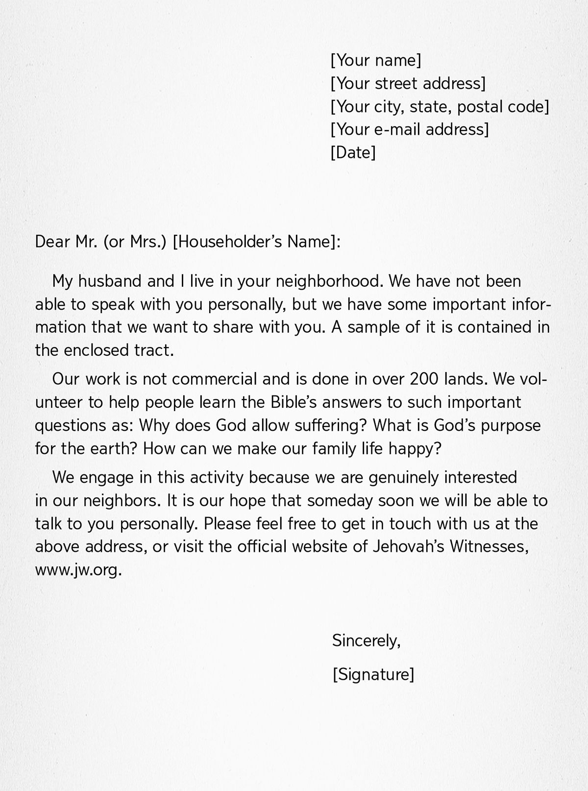 Sample Letter — Watchtower ONLINE LIBRARY