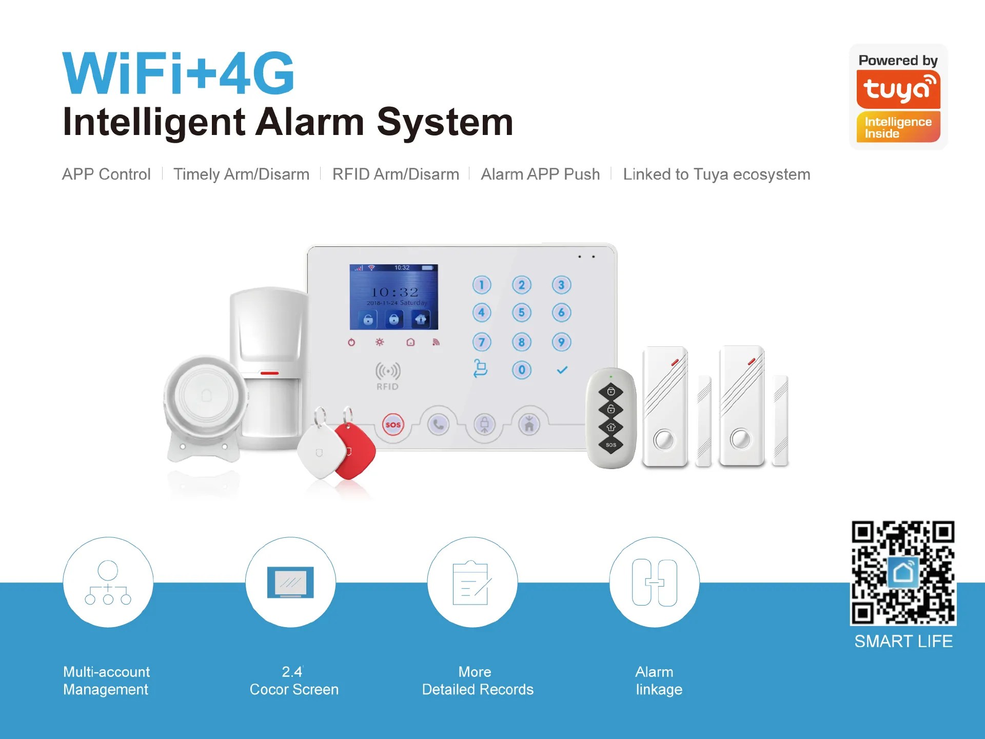 W4Q 4G and wifi color display Alarm System WolfGuard Smart Security