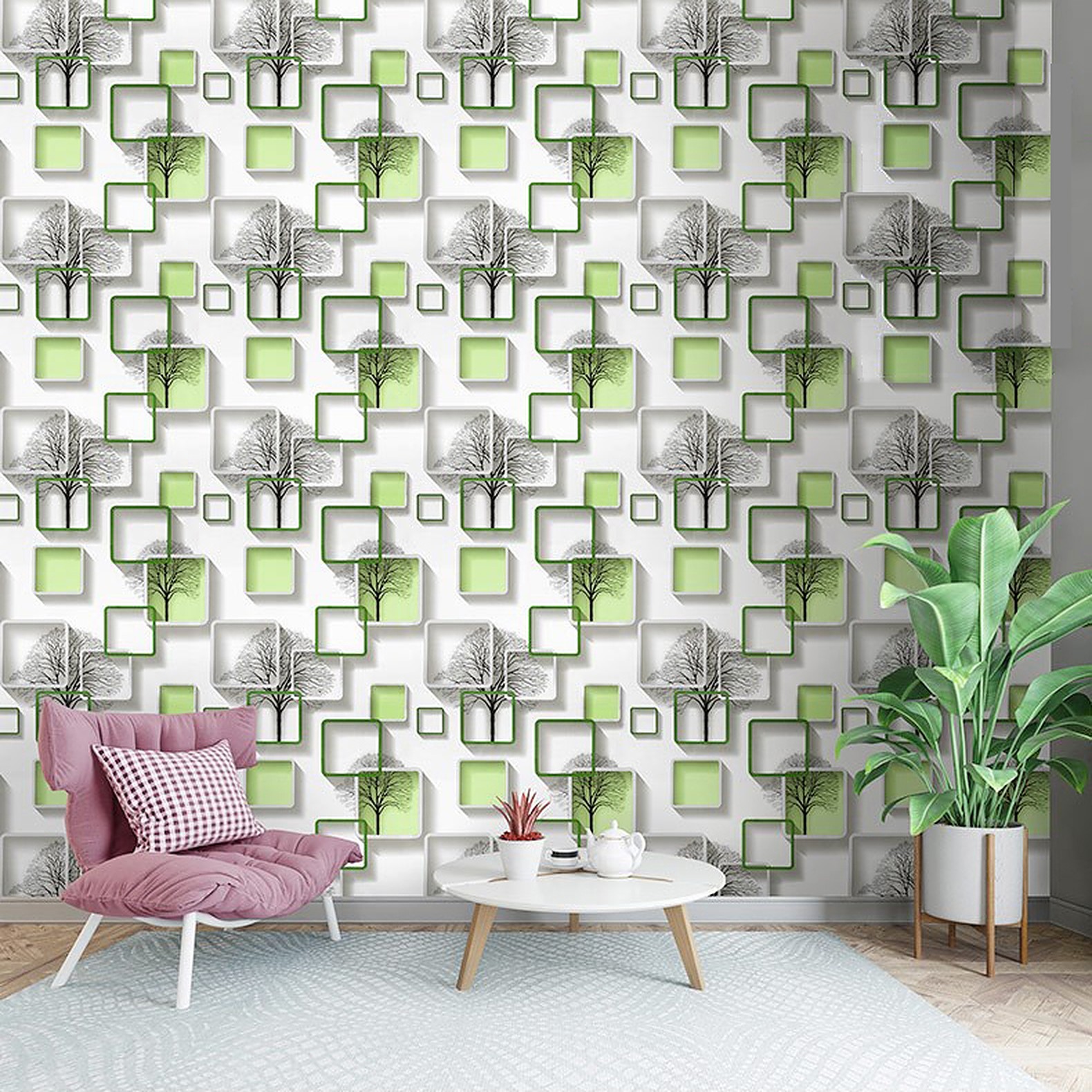 Wolpin Wall Stickers DIY Wallpaper (45 x 500 cm) 3D Frames and Trees