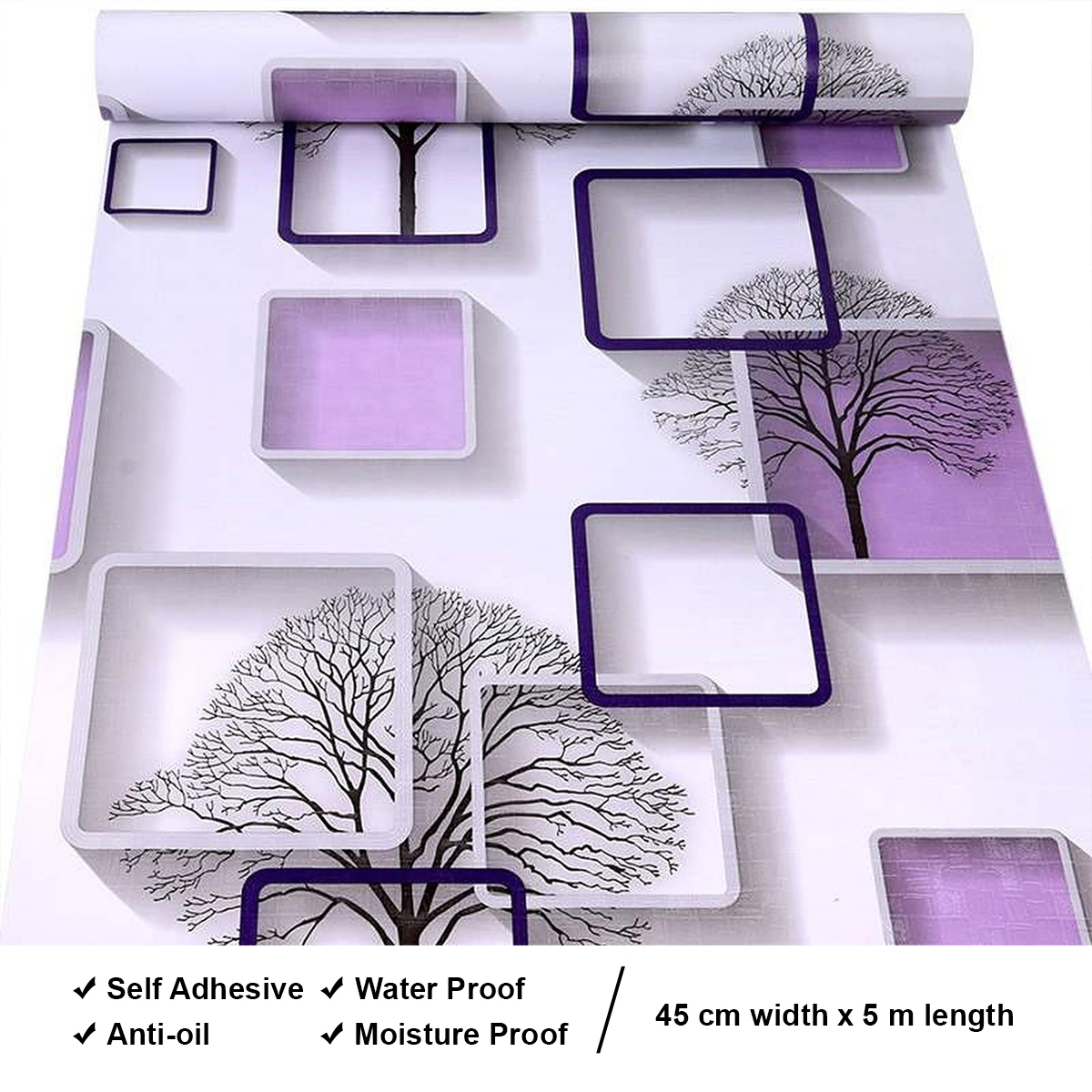 Wolpin Wall Stickers DIY Wallpaper (45 x 500 cm) 3D Frames and Trees