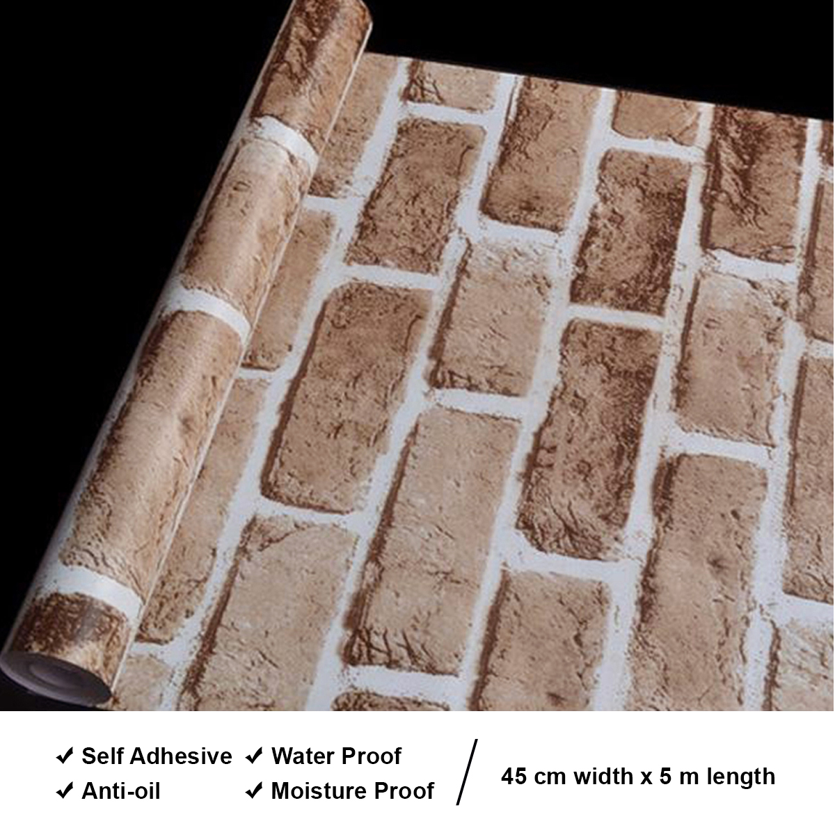 Wolpin Wall Stickers DIY Wallpaper Decal (45 x 500 cm) 3D Brick Self