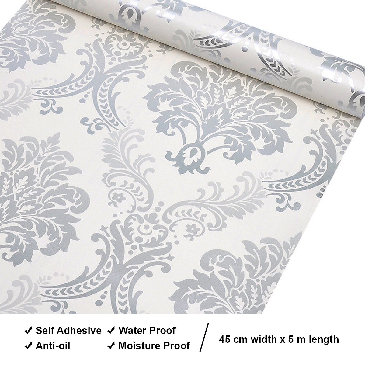 Wolpin Wall Stickers DIY Wallpaper (45 x 500 cm) Damask Large Self